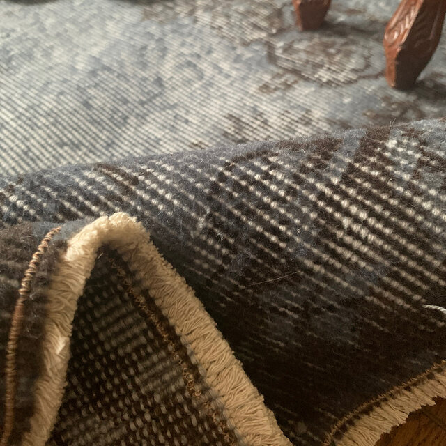 トルコヴィンテージラグ 207×104 グレー ブラック チョコ オーバーダイ