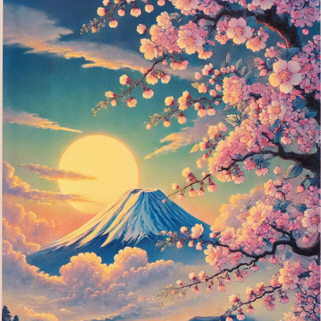 いまを歴史にする AIアート】桜富士山日本20枚限定A4額○がんどう