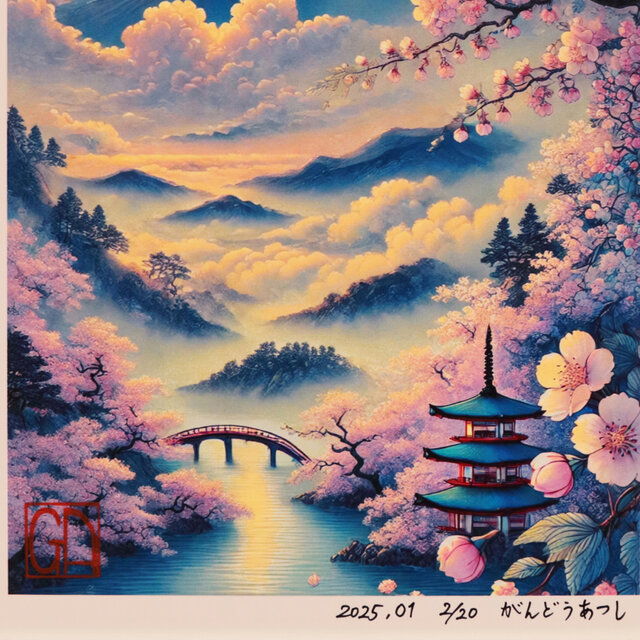 いまを歴史にする AIアート】桜富士山日本20枚限定A4額○がんどう