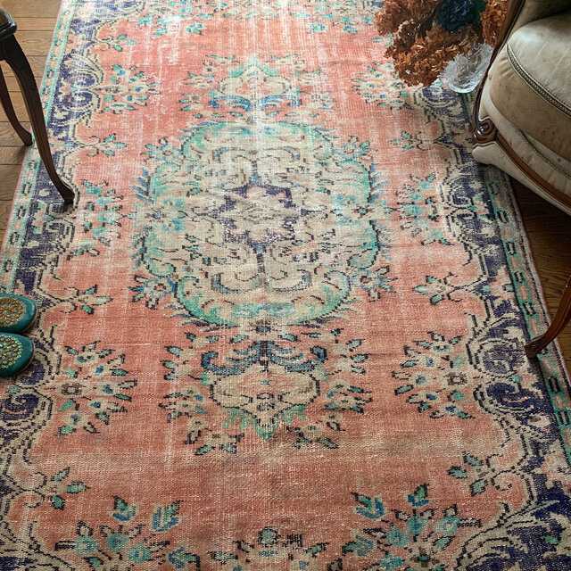 超大判 コーラルピンク 244×132 インディゴブルー トルコヴィンテージ