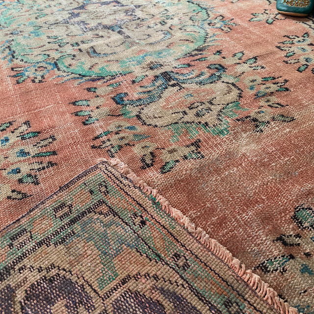 超大判 コーラルピンク 244×132 インディゴブルー トルコヴィンテージ