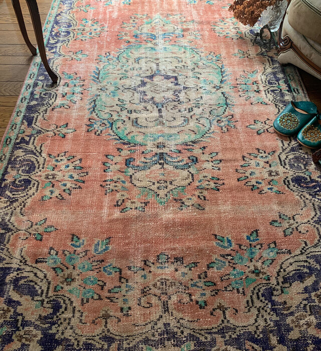 超大判 コーラルピンク 244×132 インディゴブルー トルコヴィンテージ