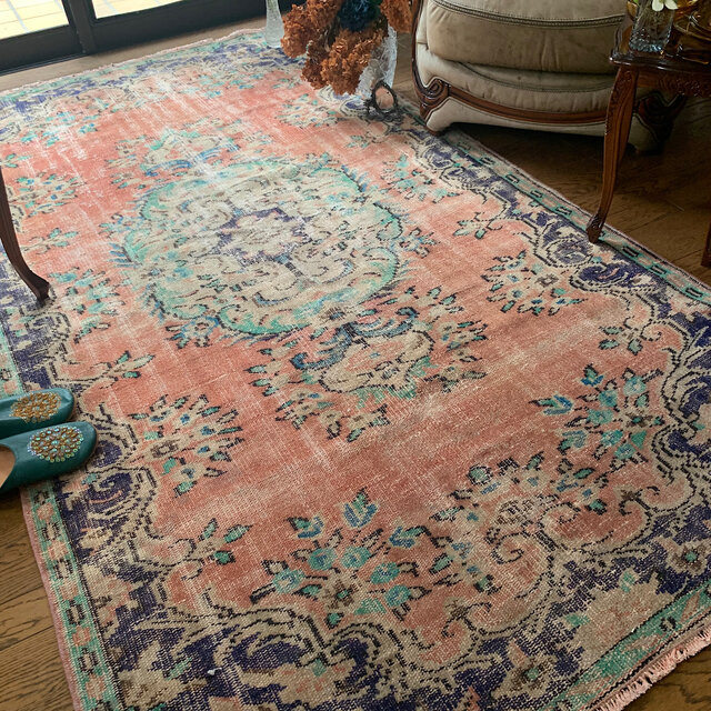 超大判 コーラルピンク 244×132 インディゴブルー トルコヴィンテージ