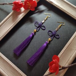 和風】【バイカラー】吉祥結びとタッセルのピアス（イヤリング）（色