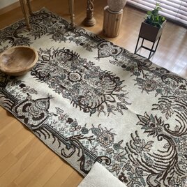 超大判170×292 フローラルメダリオン グレージュ トルコヴィンテージ