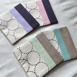 刺し子ブックカバー パッチワーク/文庫本/ブルー 十字花刺し 花柄 和