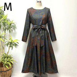 着物リメイク 大島紬花柄ロングワンピース ジャンパースカート 2WAY