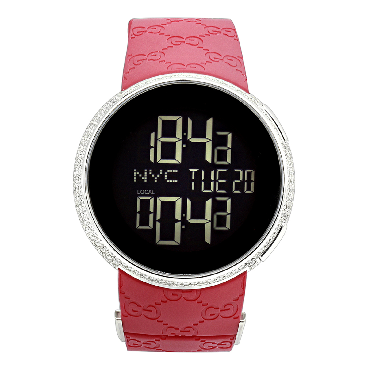 Men's Gucci I-Gucci Digital Steel Case Red Rubber Watch YA114212