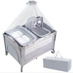 多機能ベビーベッド グレー 蚊帳付き (引っ越し作業中) 北九州のベビー