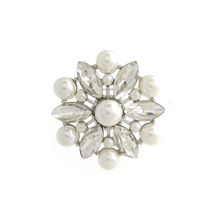 フラワーパールビジューブローチ/ミディアム/ラインストーン BR-48