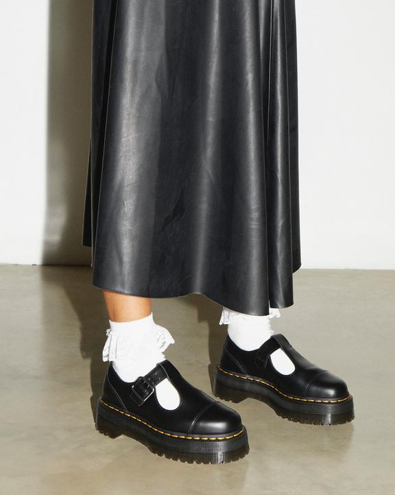Bethan Polished Smooth Leather Platform Shoes in Black | Dr. Martens