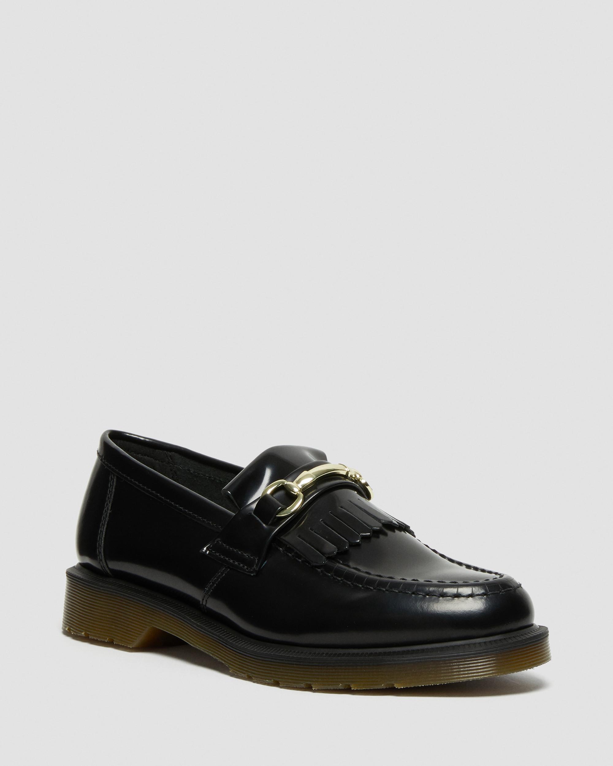 Adrian Snaffle Smooth Leather Kiltie Loafers in Black | Dr. Martens