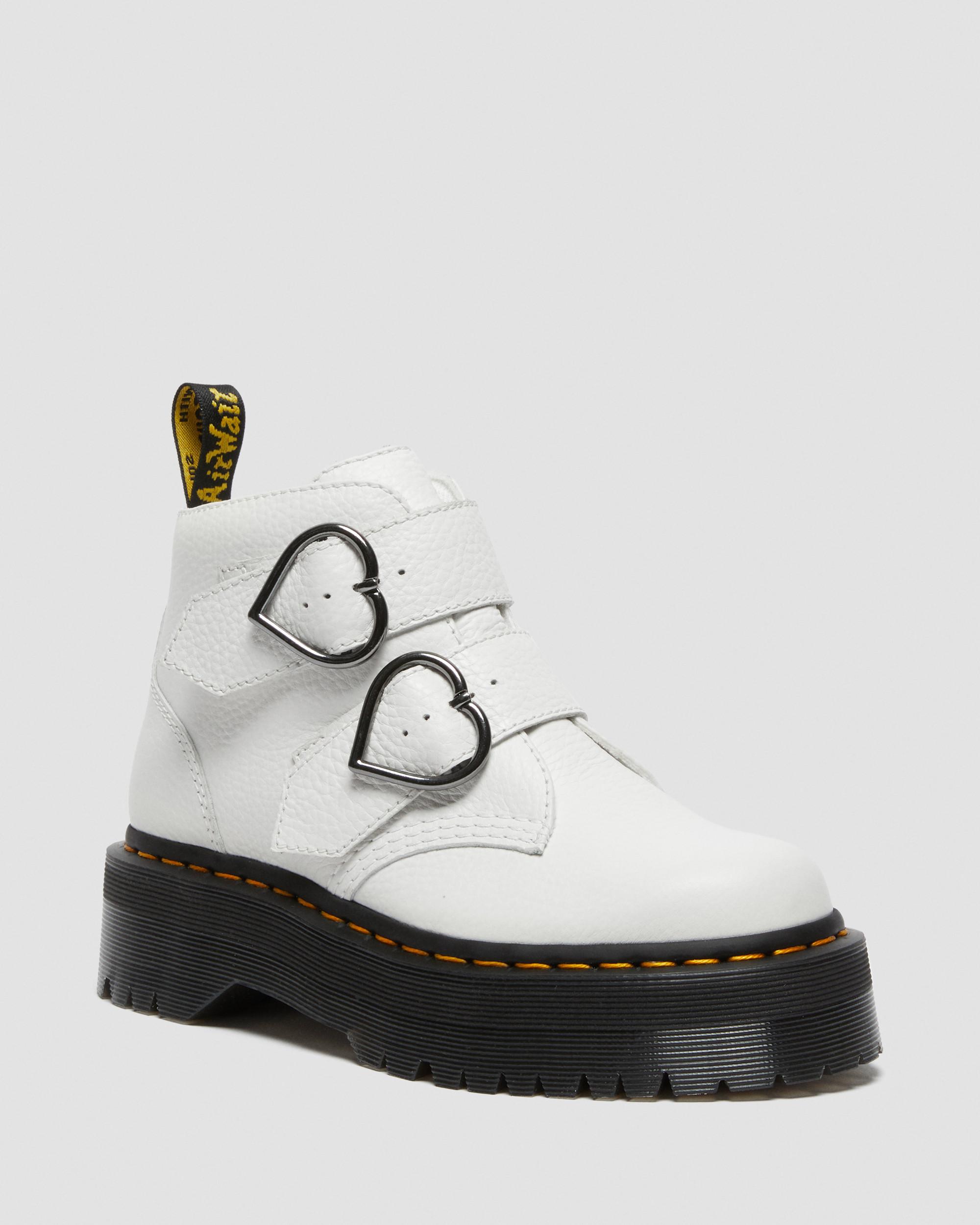 Devon Heart Leather Platform Boots in White | Dr. Martens