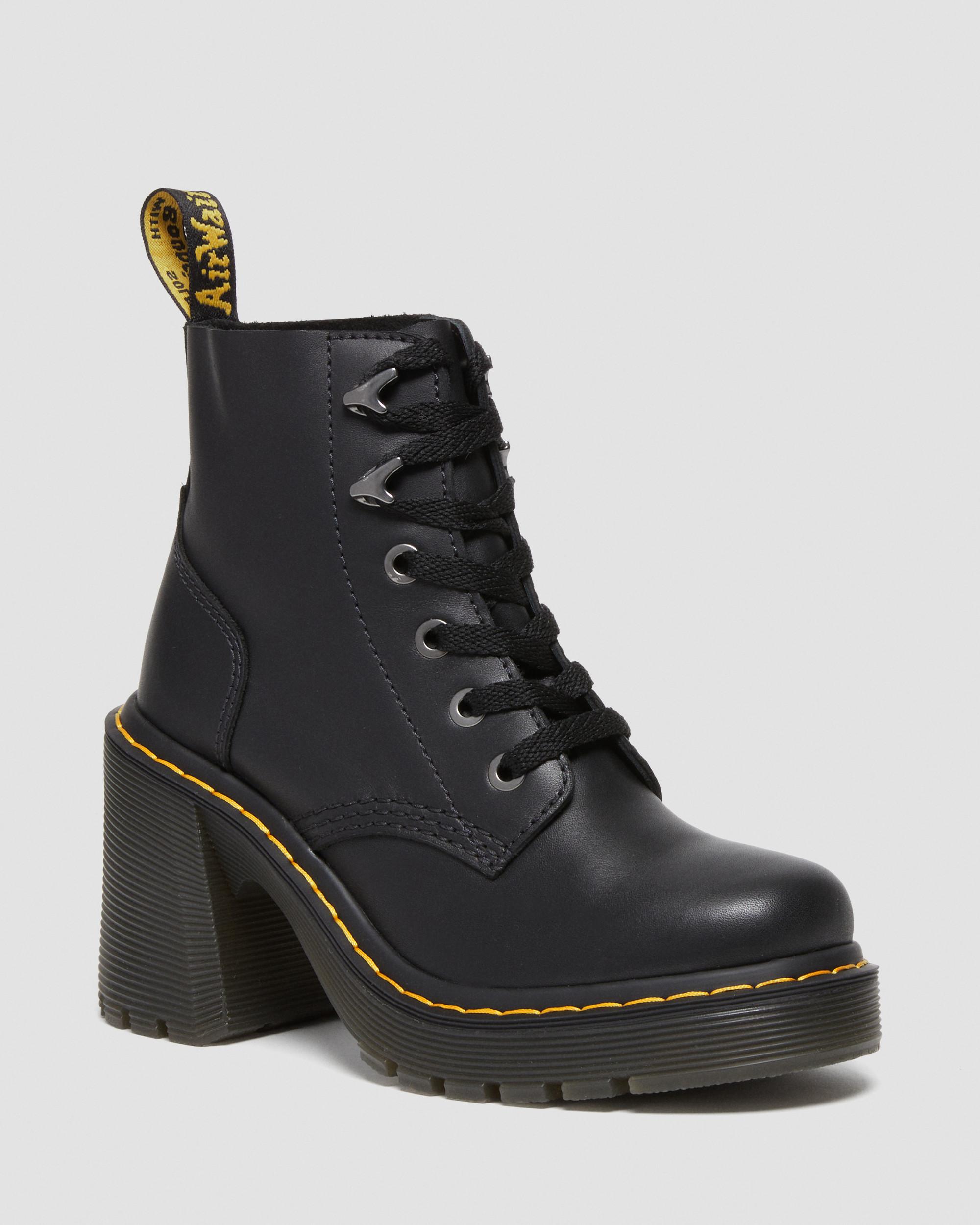 Sinclair Milled Nappa Leather Platform Boots in Black Milled Nappa