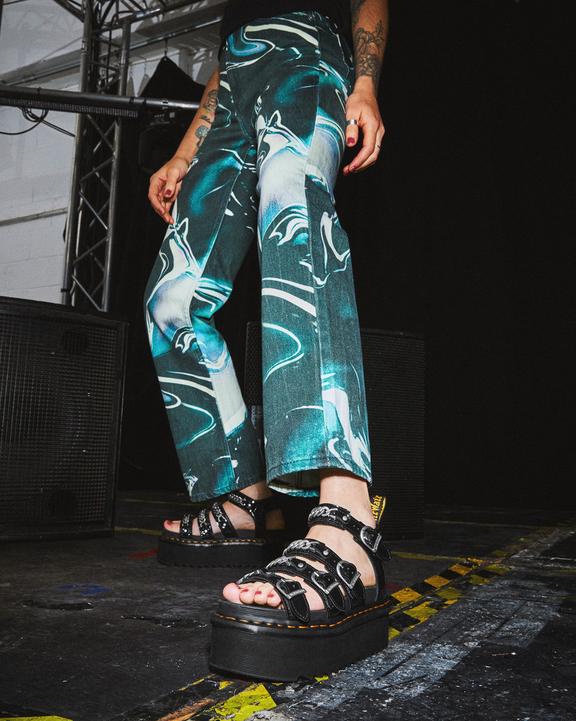 Blaire II Chain Patent Leather Platform Strap Sandals in Black