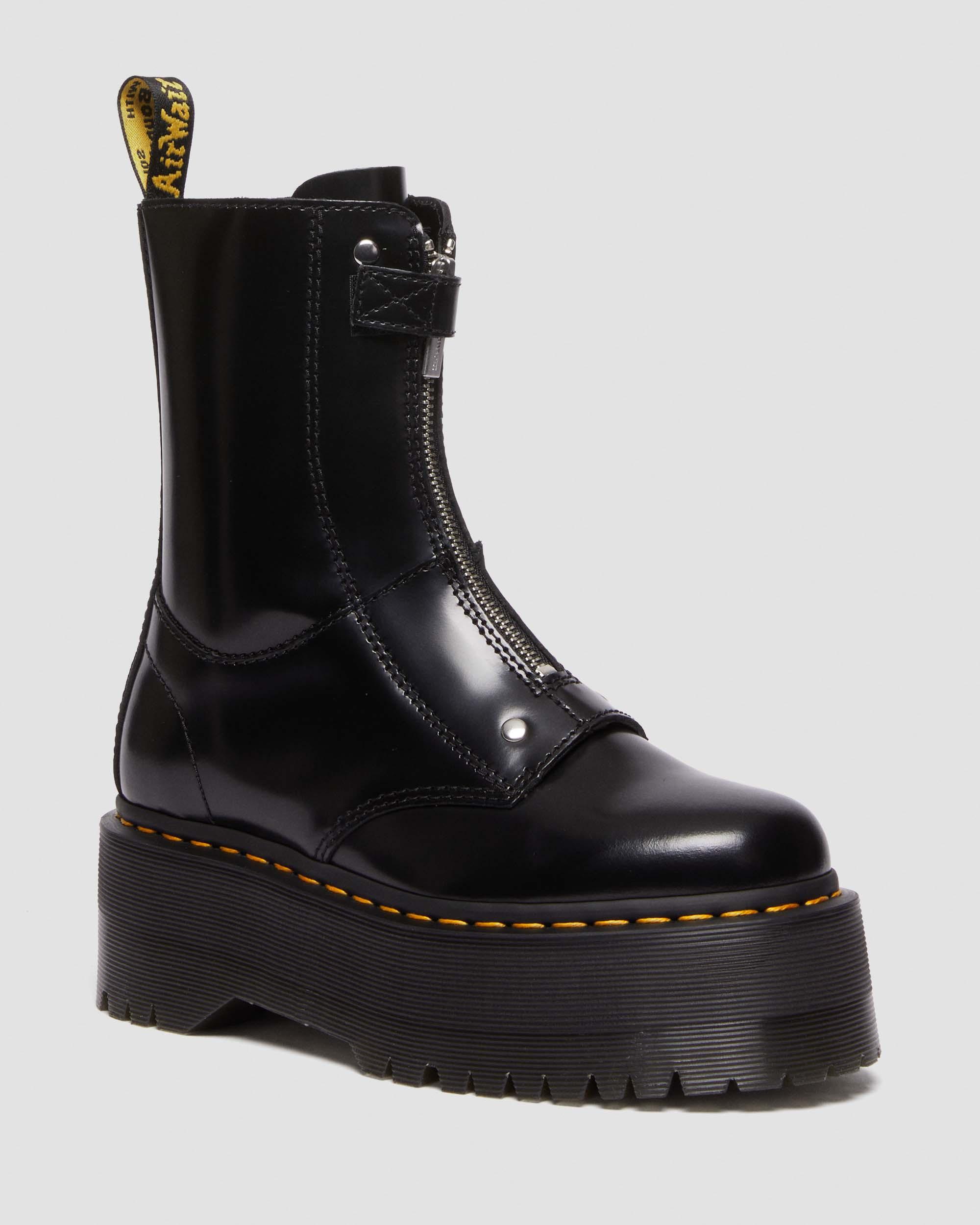Jetta Hi Max Leather Platform Boots in Black Buttero | Dr. Martens