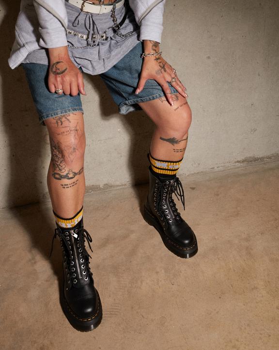 Sinclair Hi Milled Nappa Leather Platform Boots in Black Milled