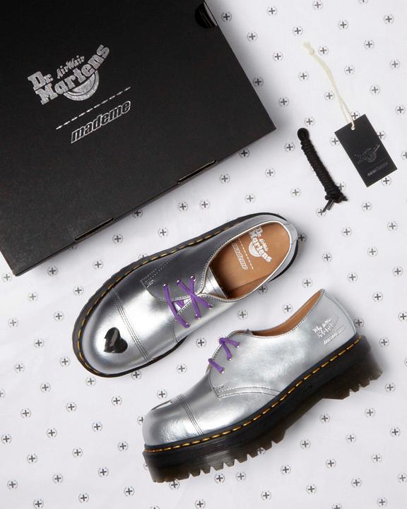1461 Platform MADEME Leather Oxford Shoes in Silver | Dr. Martens