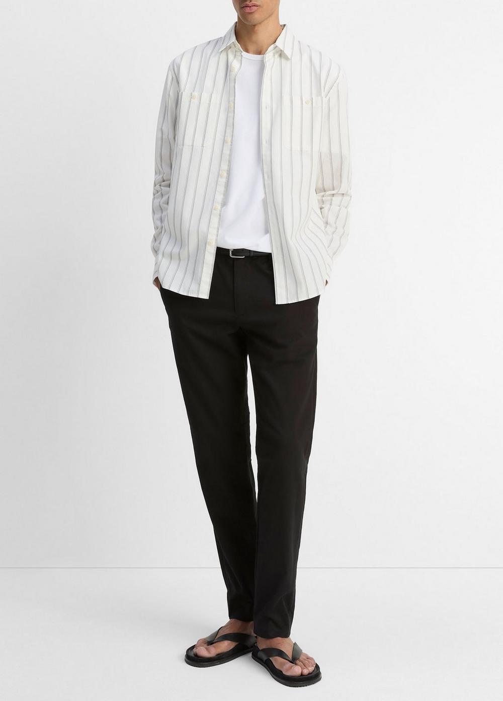 Port Stripe Cotton Button-Front Shirt in Shirts | Vince