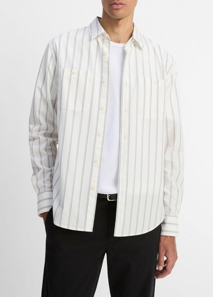 Port Stripe Cotton Button-Front Shirt in Shirts | Vince