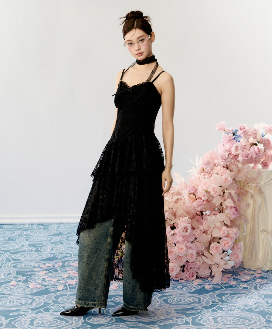 asymmetry lacy cami one-piece | ファッション通販サイト NUGU