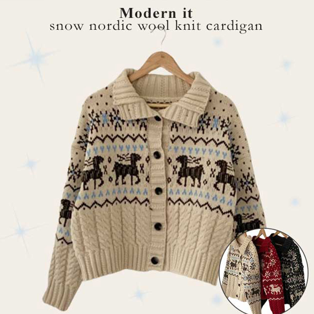 3color] クリスマスヴィンテージノルディック柄カーディガン