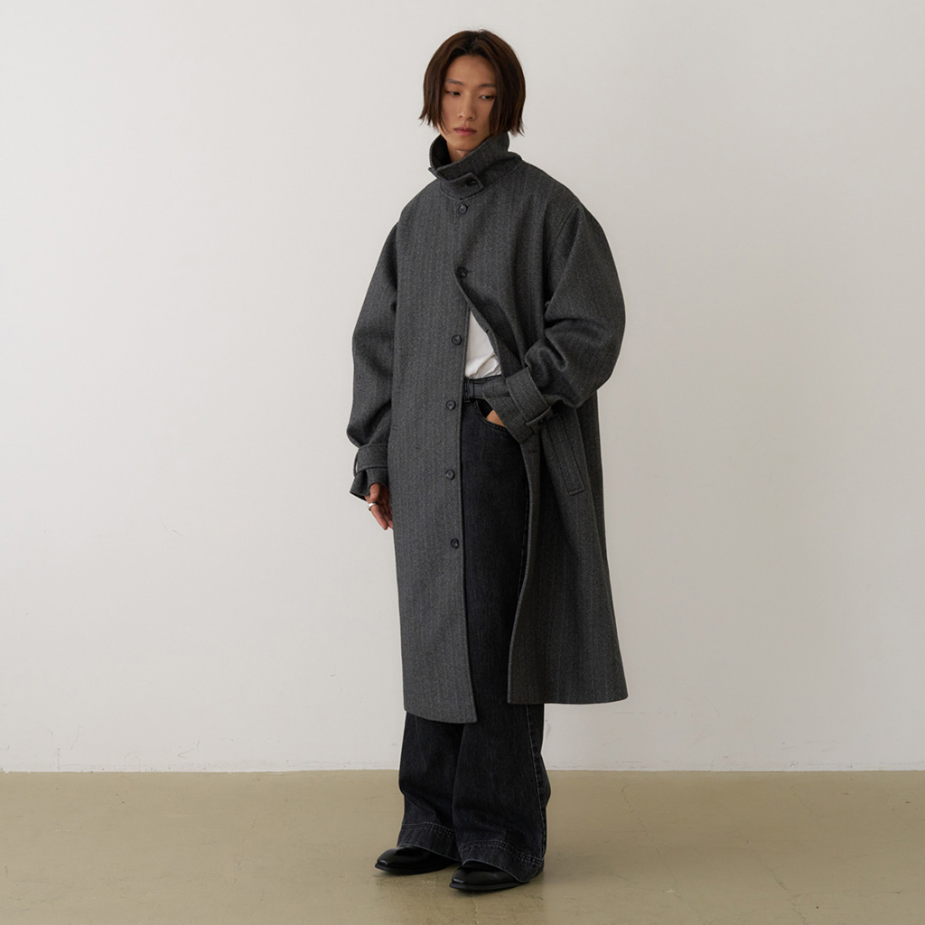 ORIGINAL) ヘリンボーンシングルロングコート (black) | ファッション