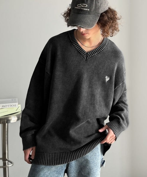 Classical Origin】「自分ウケ最強。」綿100％刺繍入りピグメント加工V