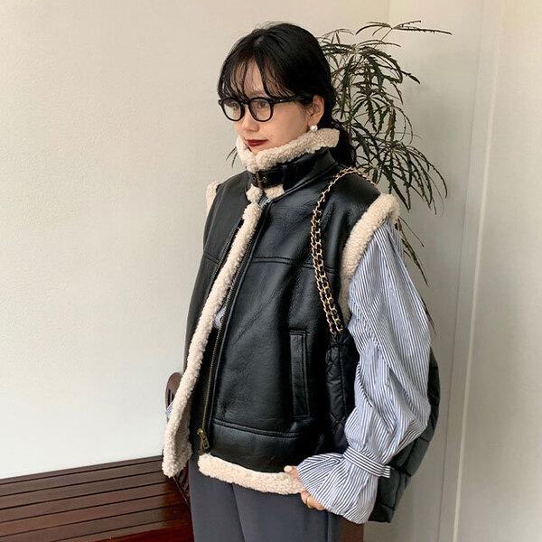 フェイクレザームートンベスト | ファッション通販サイト NUGU