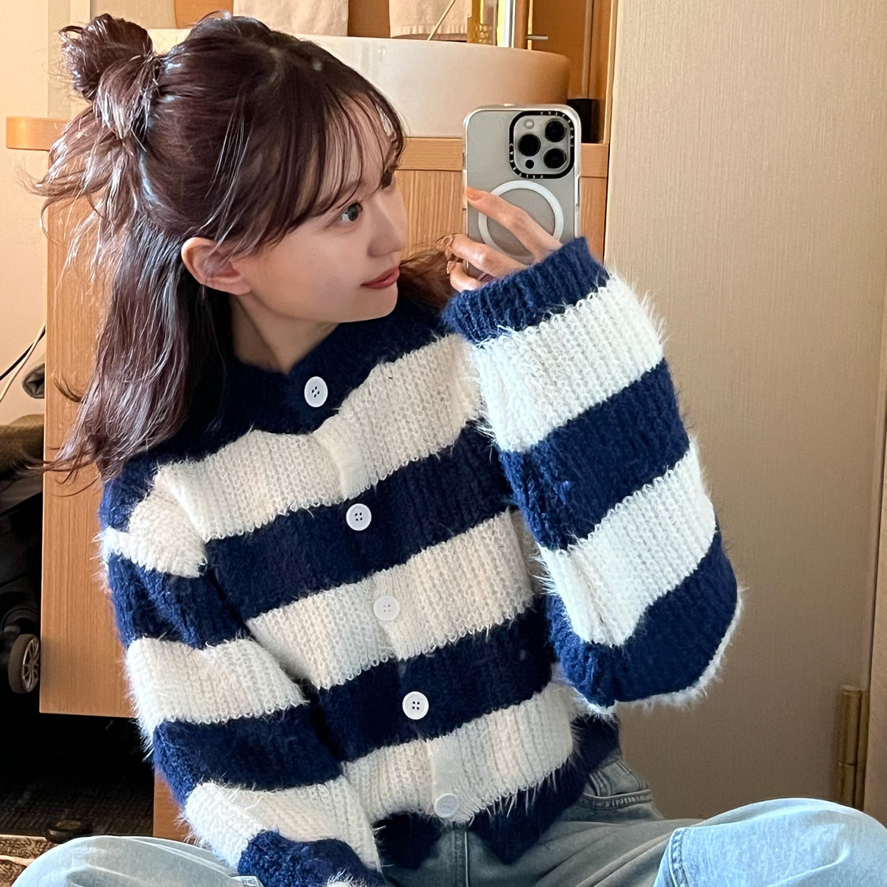 ボーダーシャギーニットカーディガン | ファッション通販サイト NUGU