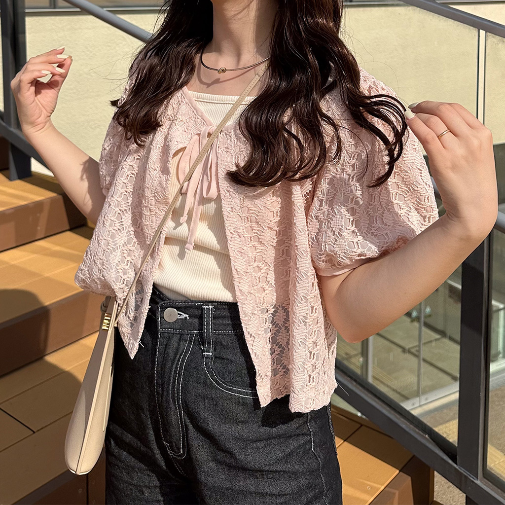 レースリボン半袖カーディガン | ファッション通販サイト NUGU