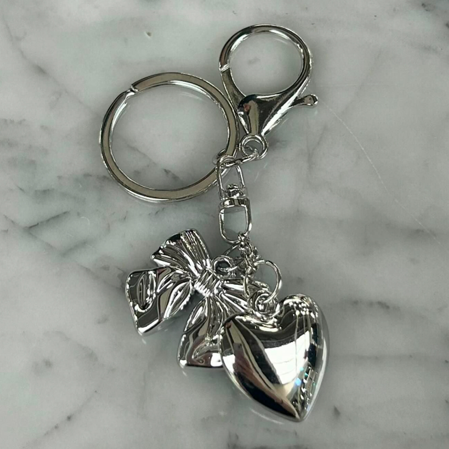 シルバーリボンハートキーリング/キーホルダー(736-12510