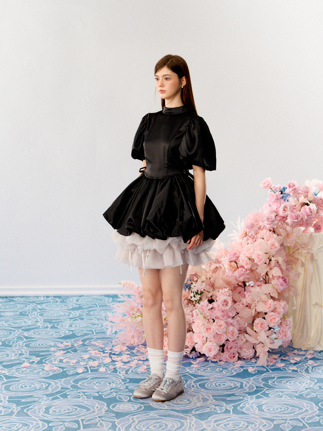 satin balloon peplum mini one-piece | ファッション通販サイト NUGU