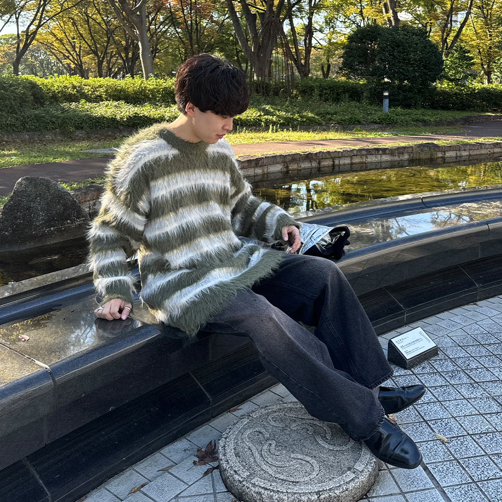 ユニセックス) モヘアテクスチャーボーダーニット | ファッション通販