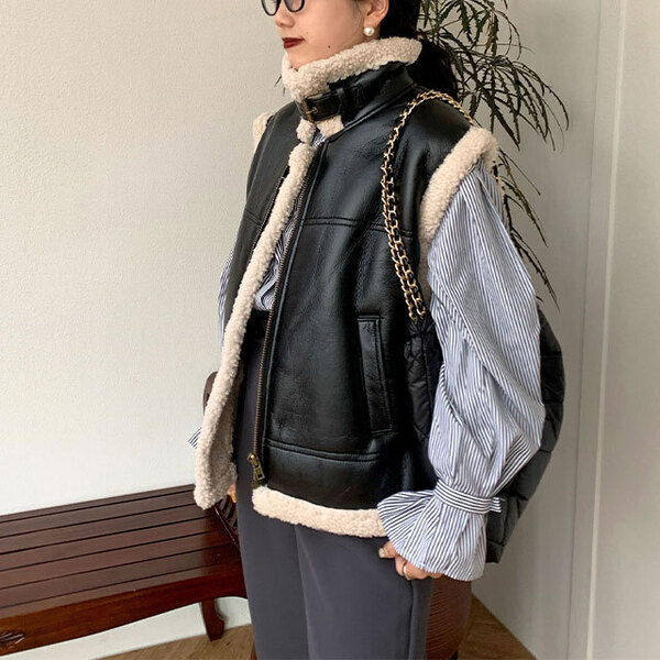 フェイクレザームートンベスト | ファッション通販サイト NUGU