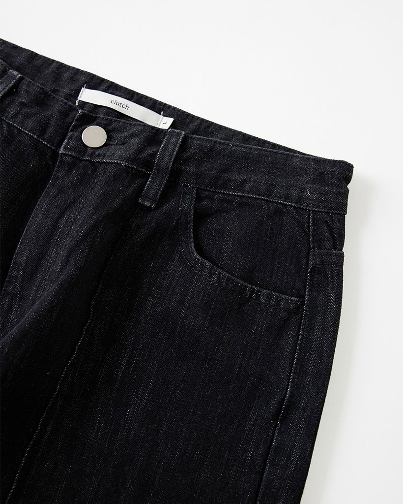 ORIGINAL) ピンタックストレートデニムパンツ (deep black