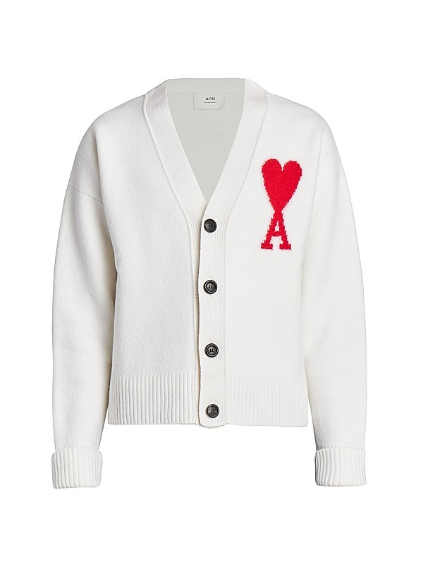 AMI Paris Monogram Wool Cardigan | Saks Fifth Avenue