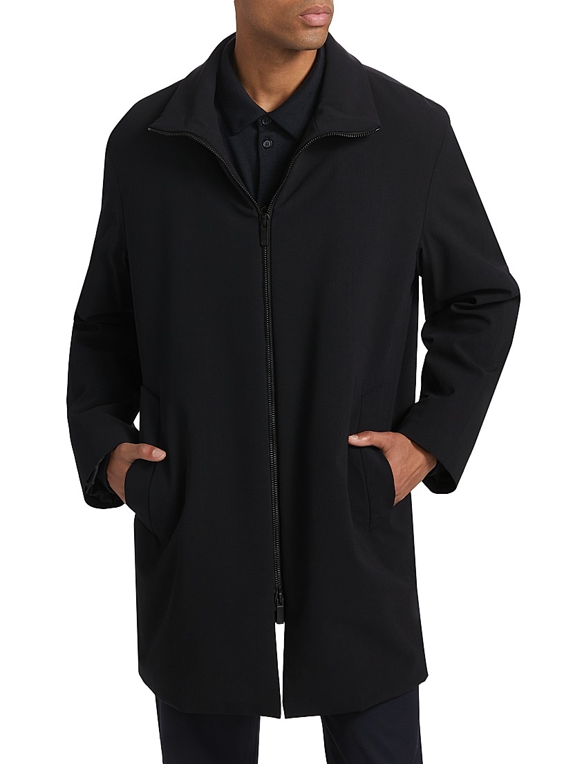 Giorgio Armani Long Wool Zip-Up Jacket | Saks Fifth Avenue