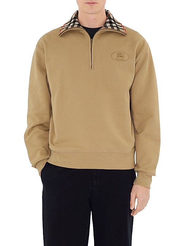 Burberry Ray Check Collar Cotton Half-Zip Sweatshirt | Saks Fifth