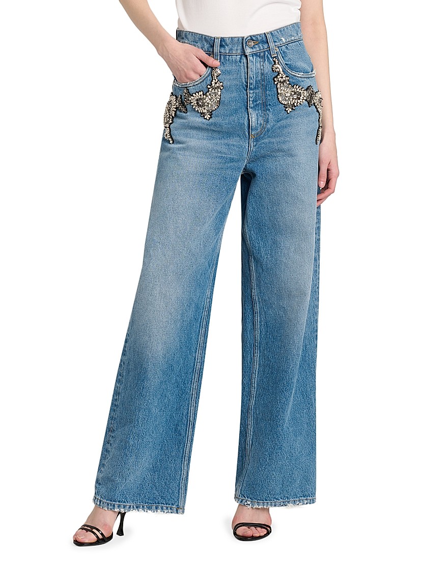 Dolce&Gabbana Crystal-Embellished High-Rise Wide-Leg Jeans | Saks