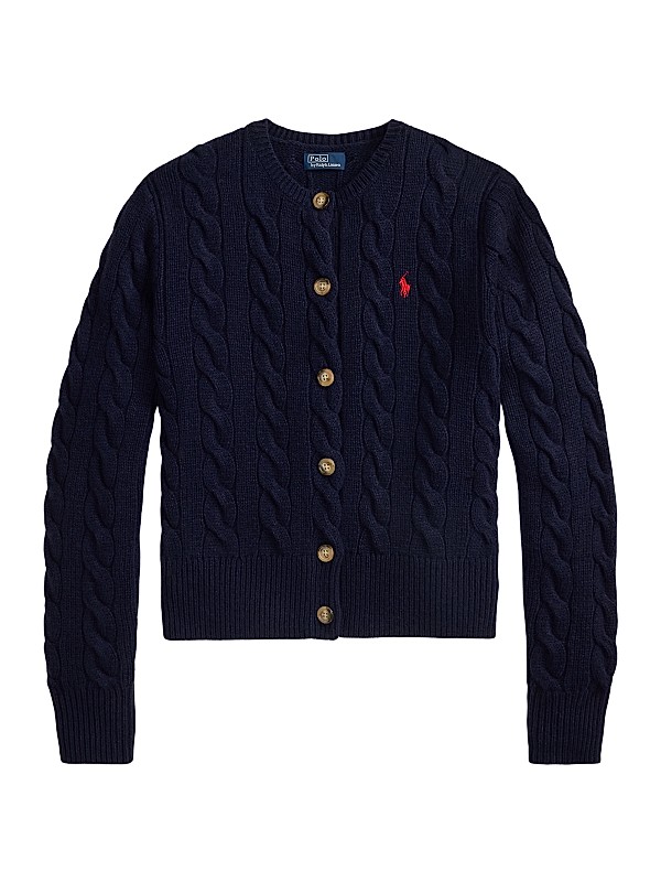 Polo Ralph Lauren Logo-Embroidered Wool-Blend Cable-Knit Cardigan