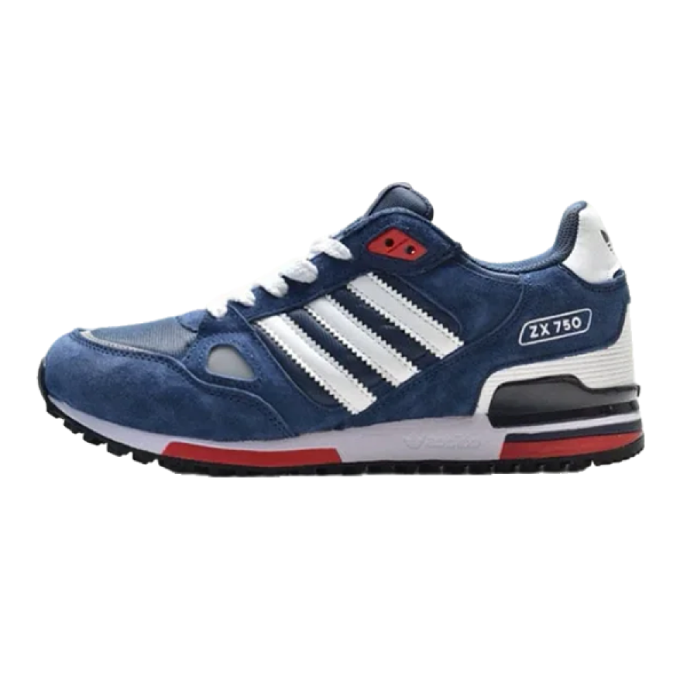 Adidas ZX 750 Unisex Lace-Up Shoes in Dark Blue, Red, and White