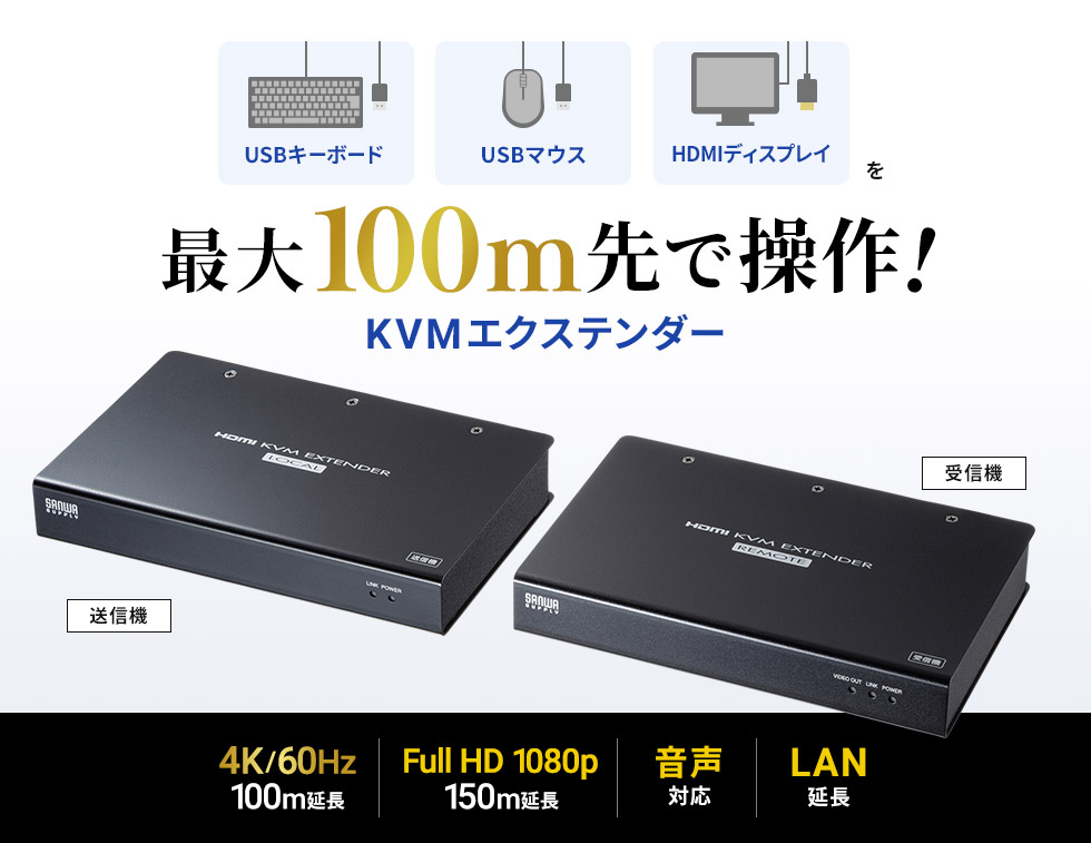 VGA-EXKVMHU【KVMエクステンダー（HDMI・USB用）】LANケーブル1本で4K