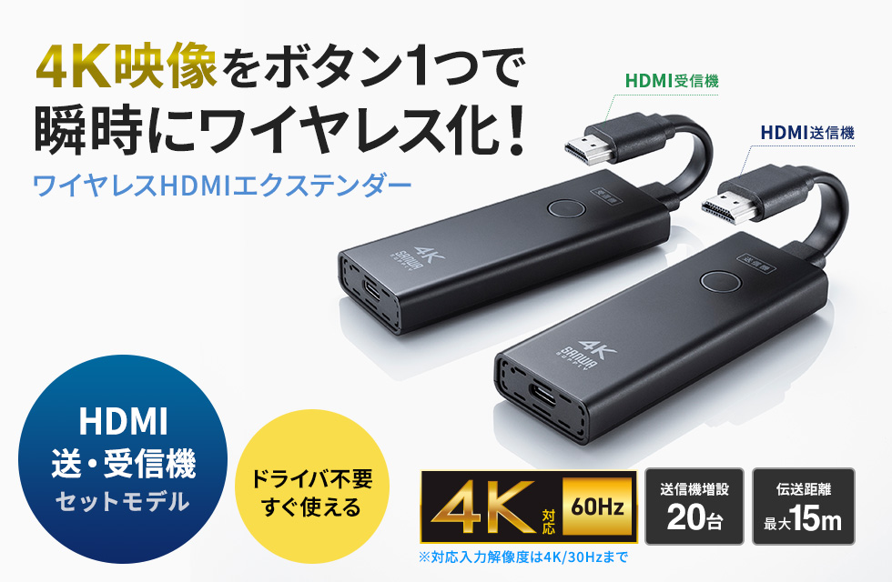 VGA-EXWHD12【4K対応ワイヤレスHDMIエクステンダー】HDMI信号を