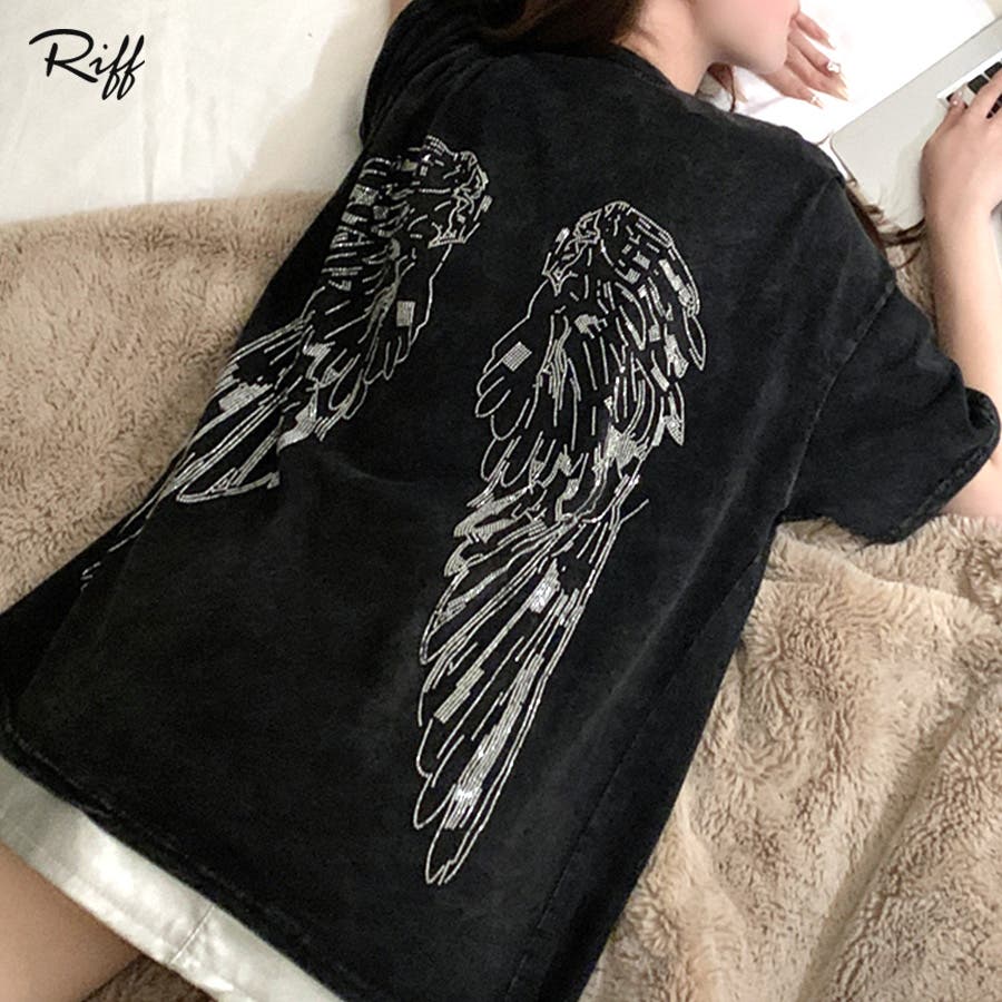 ロゴラインストーンTシャツ オーバーサイズ 羽[品番：NETW0001951