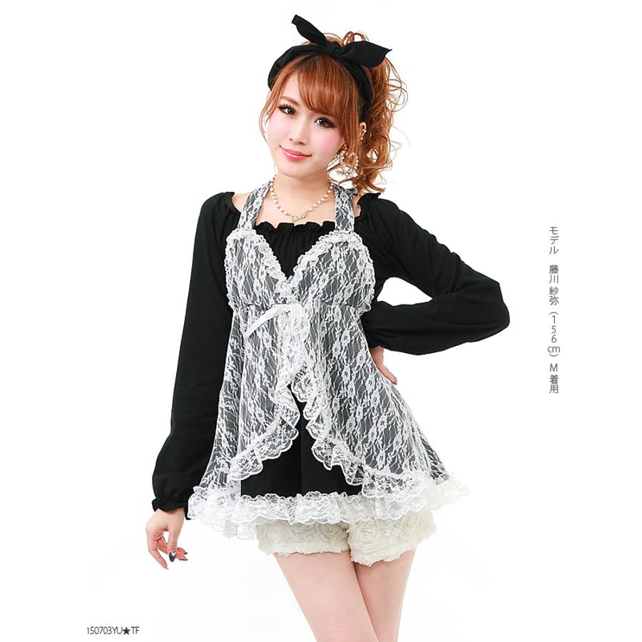 レース配色♪ホルターリボン姫ギャルチュニックカットソートップス DM