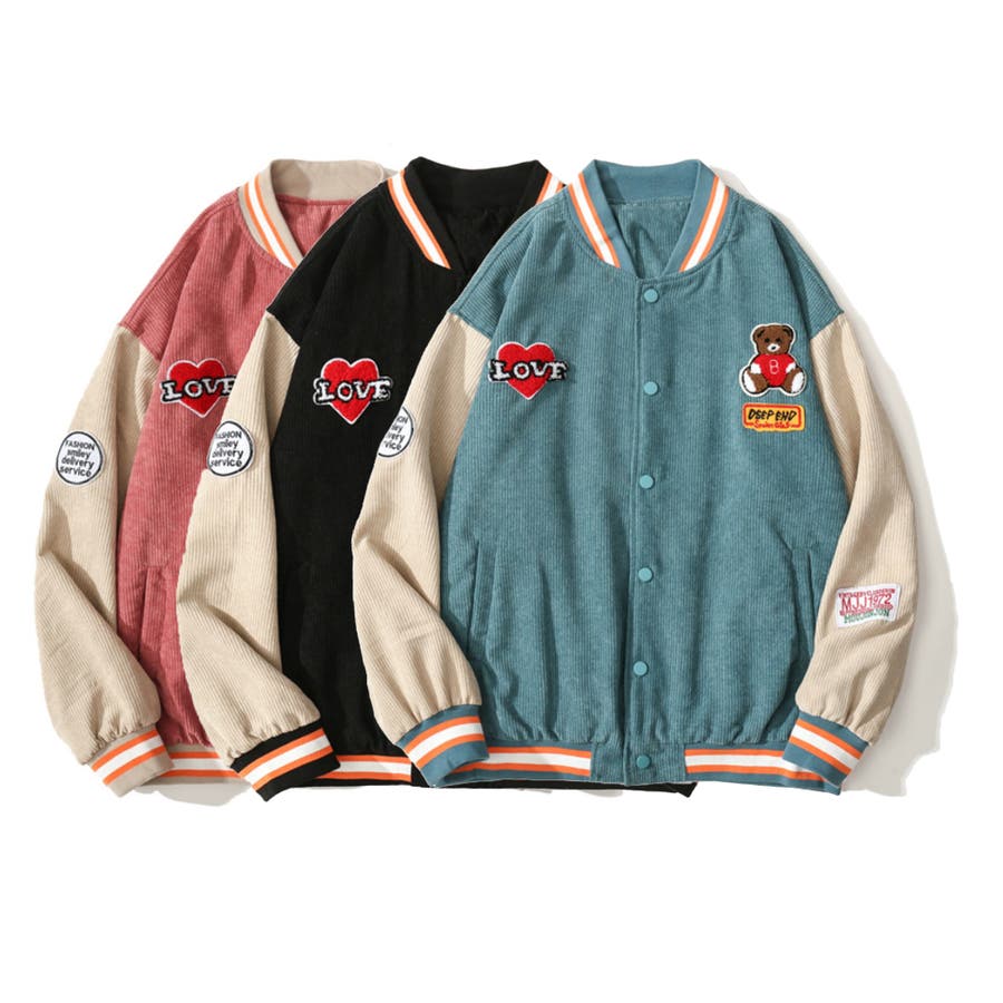 HOOK】 アメカジ配色クマワッペンスタジャンジャケット ブルゾン[品番