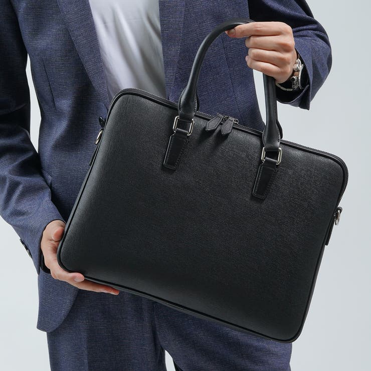薄型 ダブルジッパー サフィアーノレザー ビジネス ブリーフケース