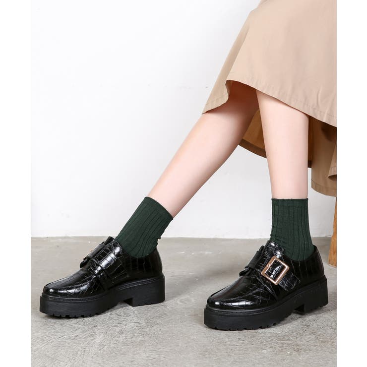 軽量厚底 マニッシュ ワンベルトバックル ローファー 1978[品番