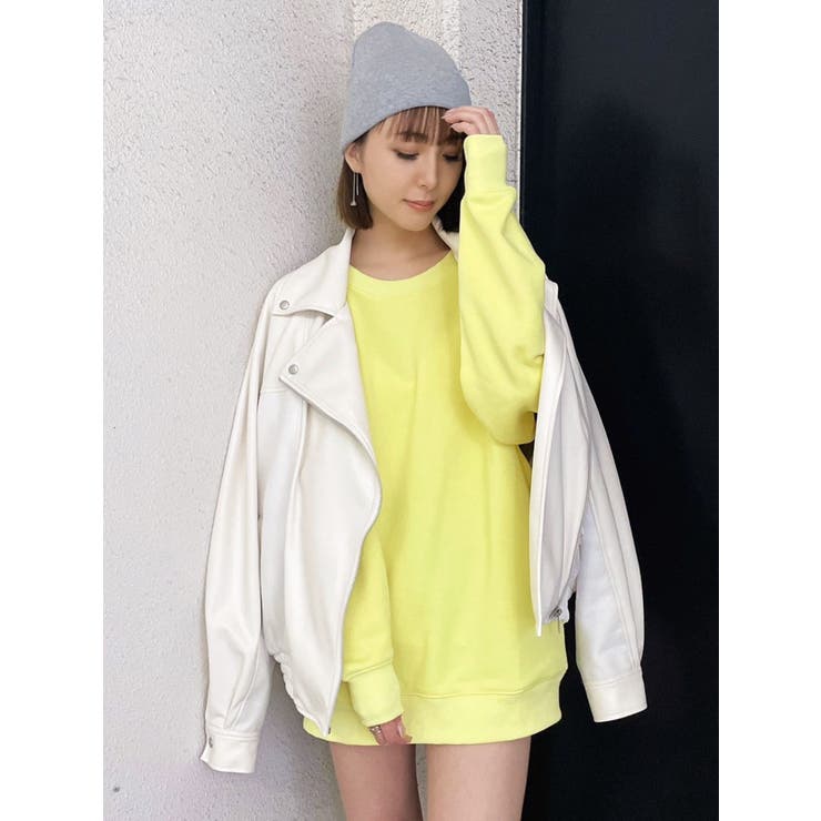 BACK LOGO MATERIALフェイクレザーライダースジャケット[品番